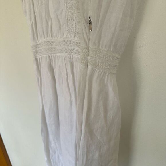 120% Lino Women’s White Crochet Bib Detail Sleeveless High Neck Keyhole Back Mid - Picture 9 of 14